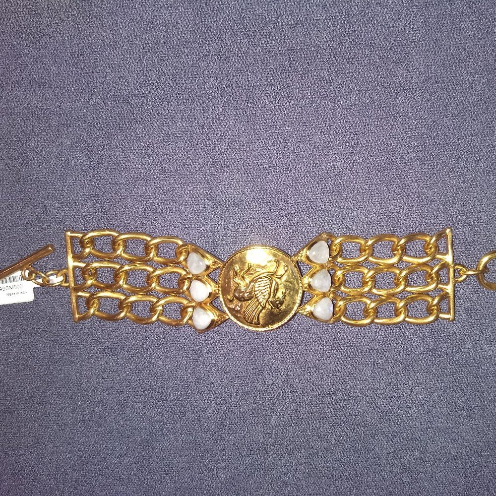Julie Vos chain medallion bracelet with white stones, NWT
